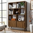 Maklaine Modern / Contemporary Bookcase with Sliding Doors in Walnut