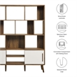 Maklaine Contemporary Bookcase with Sliding Doors in Walnut Linen