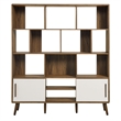 Maklaine Contemporary Bookcase with Sliding Doors in Walnut Linen