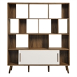 Maklaine Contemporary Bookcase with Sliding Doors in Walnut Linen