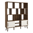 Maklaine Contemporary Bookcase with Sliding Doors in Walnut Linen