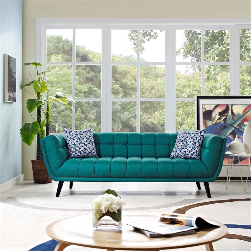 Maklaine Modern Upholstered Polyester Fabric Sofa in Teal Blue