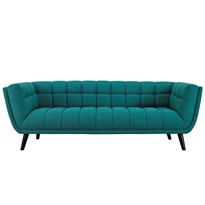 Maklaine Modern Upholstered Polyester Fabric Sofa in Teal Blue