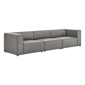 Maklaine Contemporary 3-Piece Faux Leather Sectional Sofa in Gray