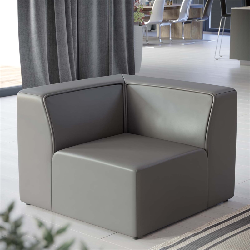 Maklaine Contemporary Faux Leather Corner Chair in Gray Finish