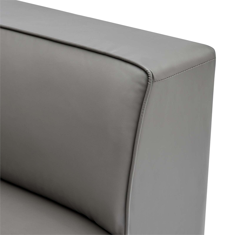 Maklaine Contemporary Faux Leather Corner Chair in Gray Finish