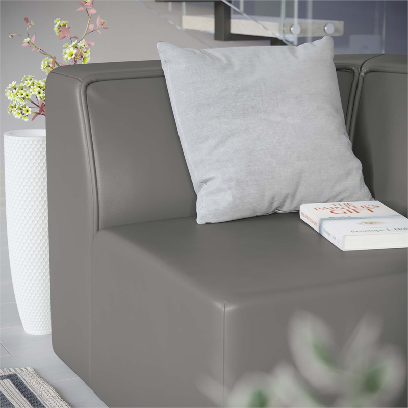 Maklaine Contemporary Faux Leather Corner Chair in Gray Finish
