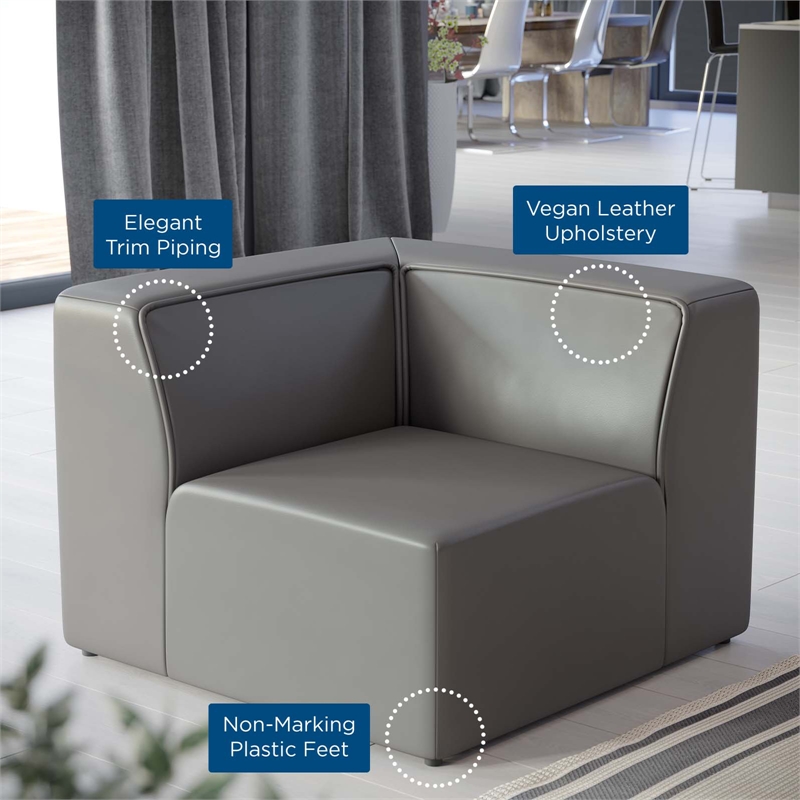 Maklaine Contemporary Faux Leather Corner Chair in Gray Finish