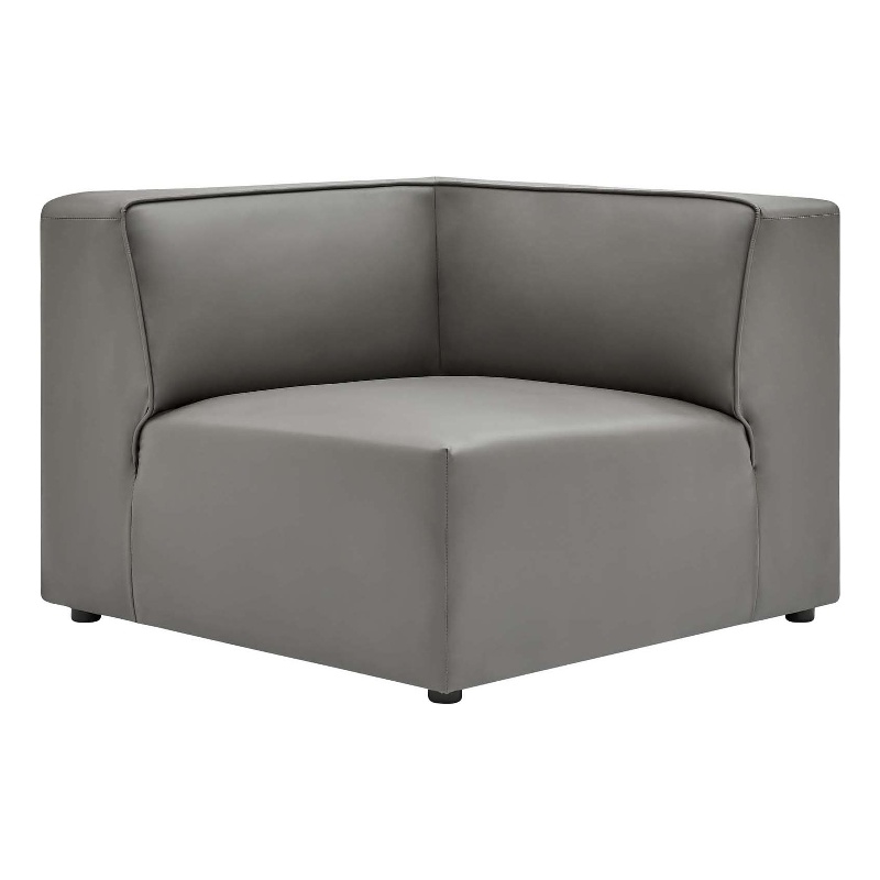 Maklaine Contemporary Faux Leather Corner Chair in Gray Finish