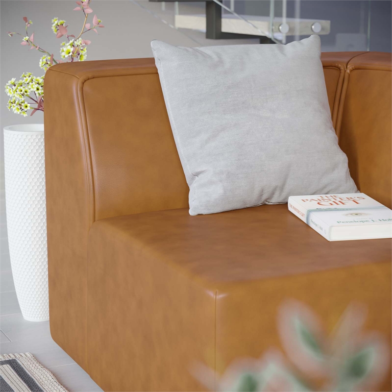 Maklaine Contemporary Faux Leather Corner Chair in Tan Finish