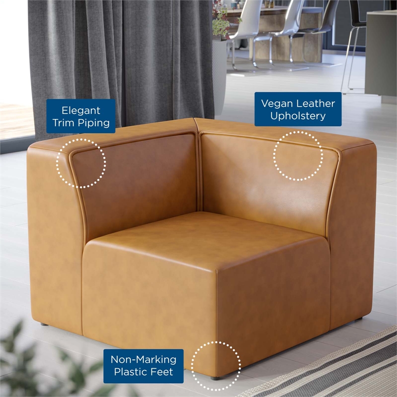 Maklaine Contemporary Faux Leather Corner Chair in Tan Finish