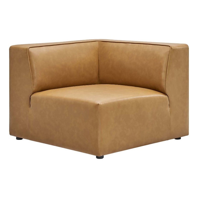Maklaine Contemporary Faux Leather Corner Chair in Tan Finish