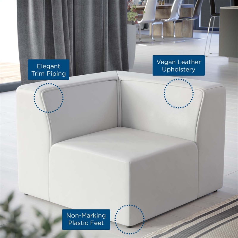 Maklaine Contemporary Faux Leather Corner Chair in White Finish