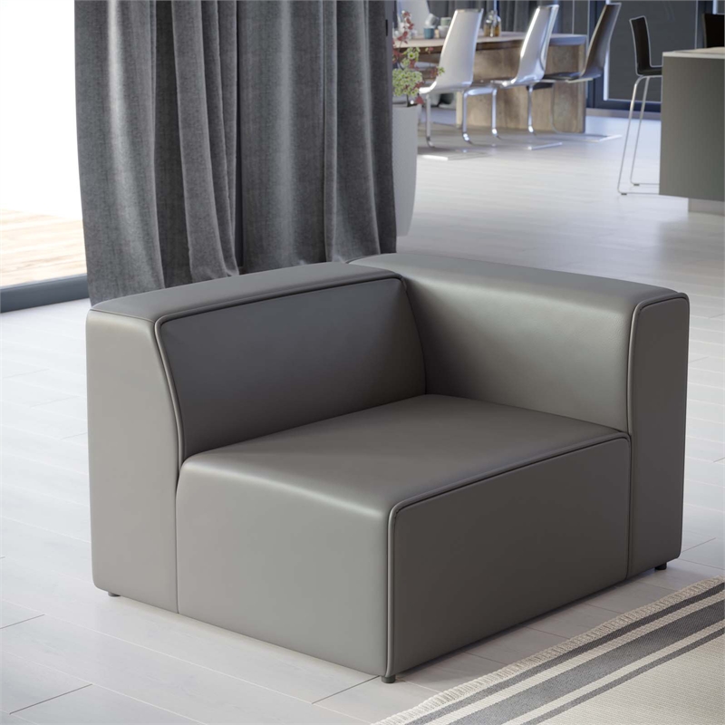 Maklaine Contemporary Faux Leather Right-Arm Chair in Gray Finish