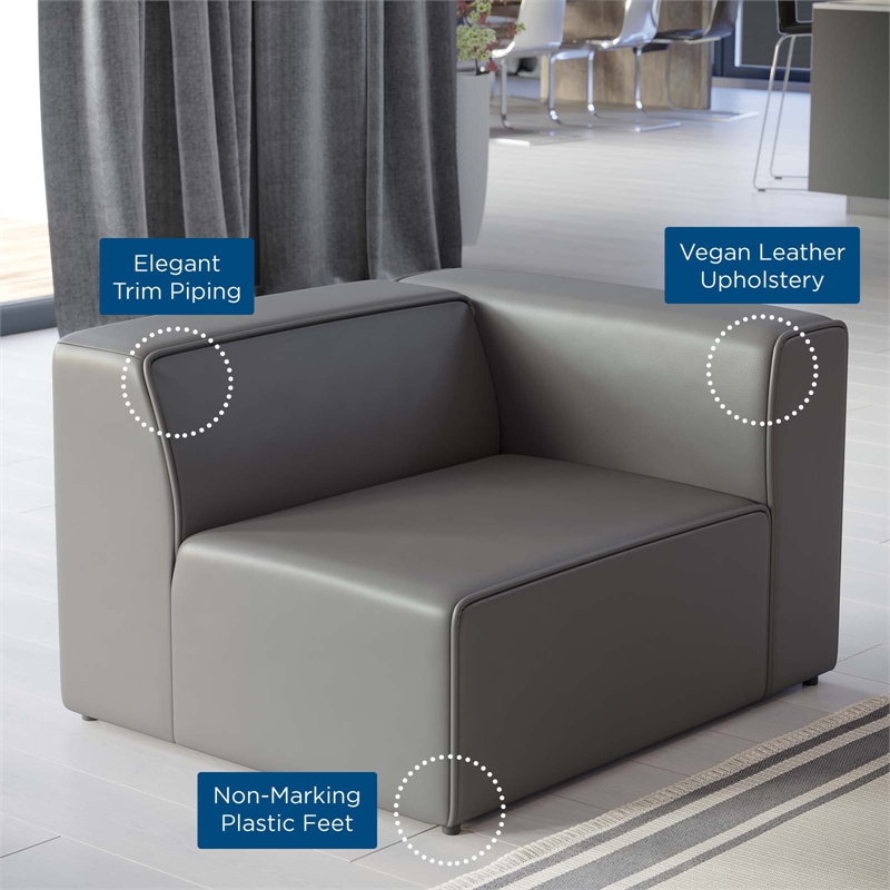 Maklaine Contemporary Faux Leather Right-Arm Chair in Gray Finish