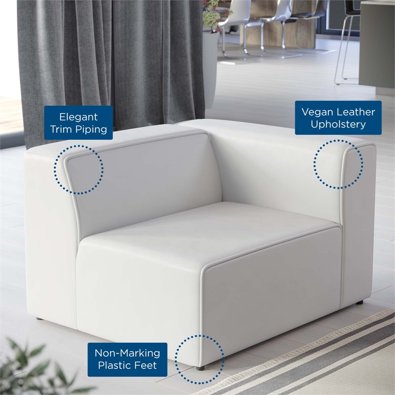 Maklaine Modern Faux Leather Right-Arm Chair in White Finish