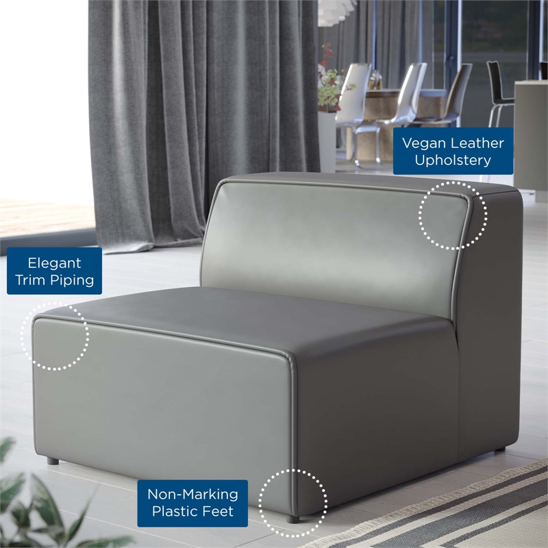 Maklaine Contemporary Faux Leather Armless Chair in Gray Finish