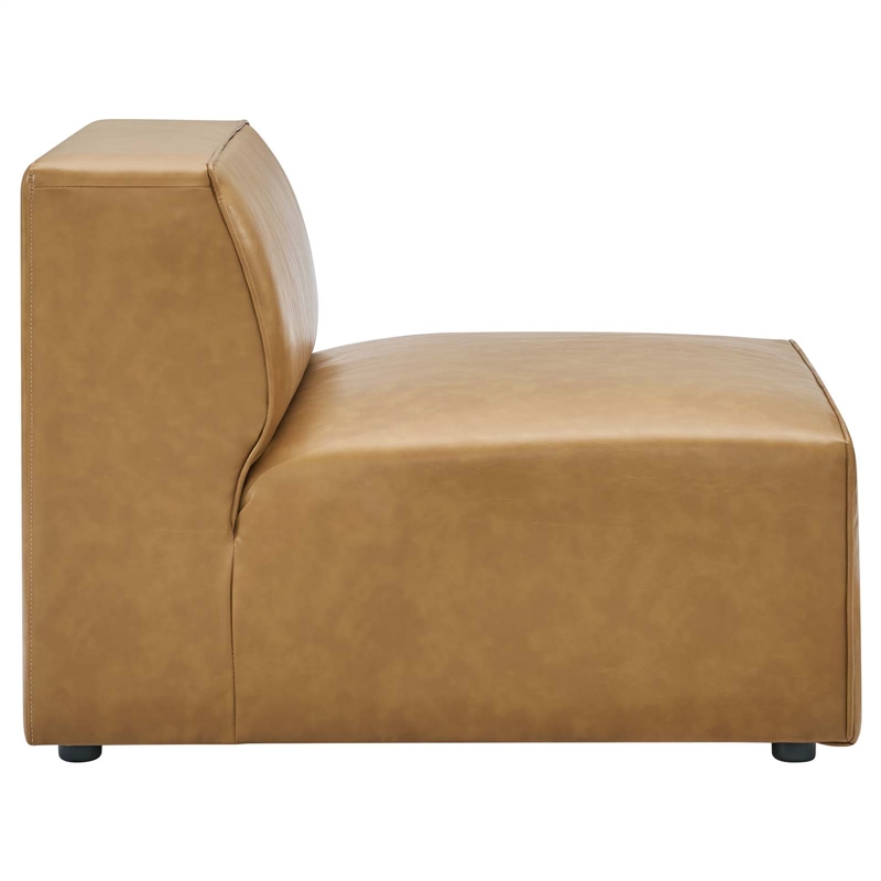 Maklaine Contemporary Faux Leather Armless Chair in Tan Finish