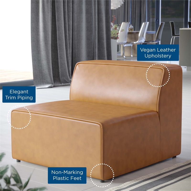Maklaine Contemporary Faux Leather Armless Chair in Tan Finish