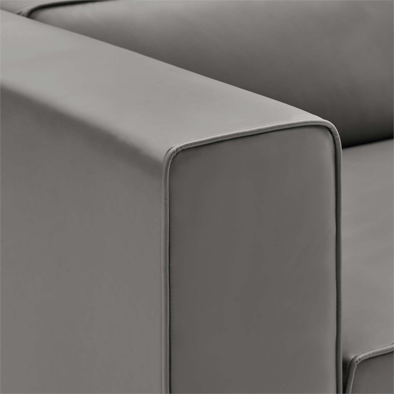 Maklaine Contemporary Faux Leather Left-Arm Chair in Gray Finish