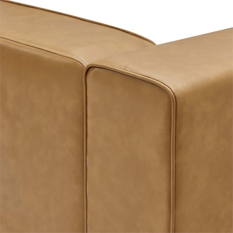 Maklaine Contemporary Faux Leather Left-Arm Chair in Tan Finish