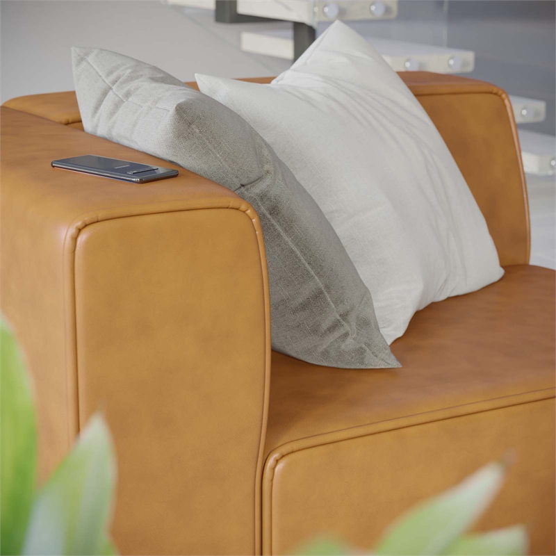 Maklaine Contemporary Faux Leather Left-Arm Chair in Tan Finish
