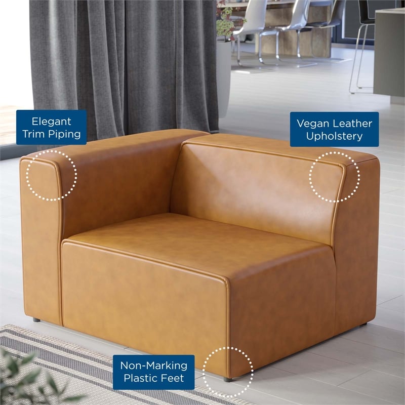 Maklaine Contemporary Faux Leather Left-Arm Chair in Tan Finish