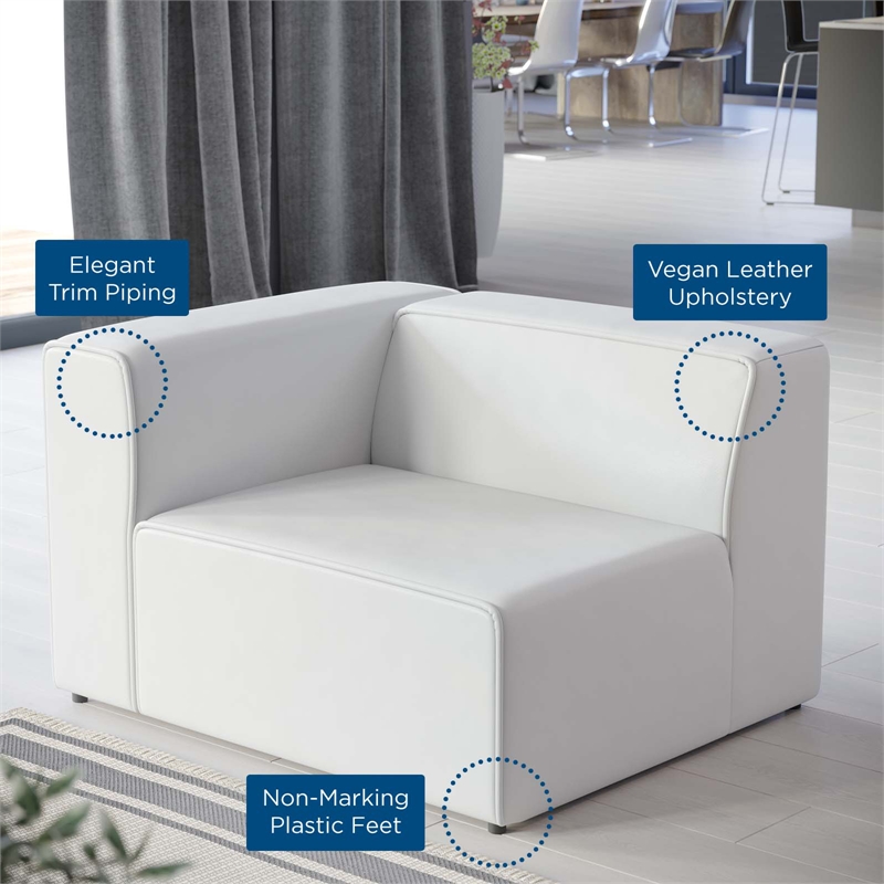 Maklaine Contemporary Faux Leather Left-Arm Chair in White Finish