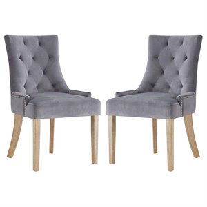 Maklaine 19&quot Modern Performance Velvet Dining Chair in Gray (Set of 2)