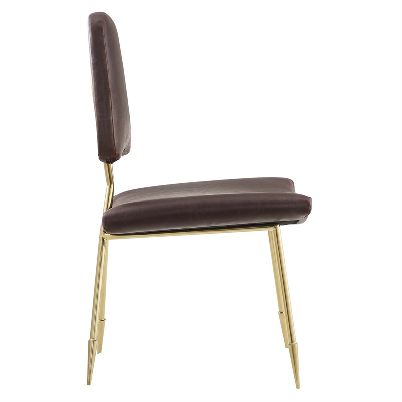 Maklaine Contemporary Antique Faux Leather Dining Side Chair in Brown
