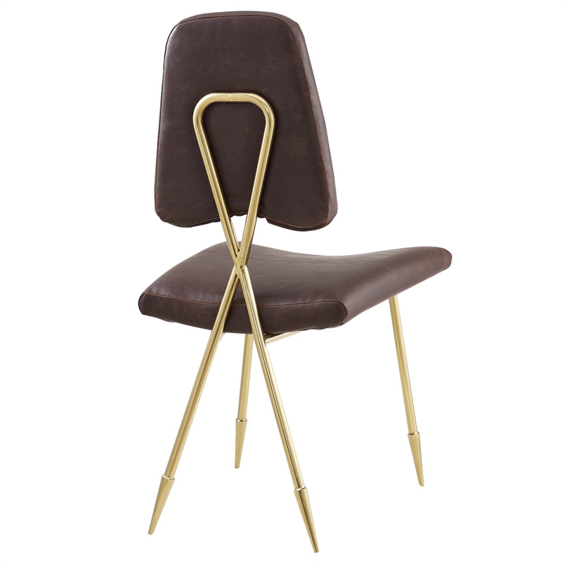 Maklaine Contemporary Antique Faux Leather Dining Side Chair in Brown