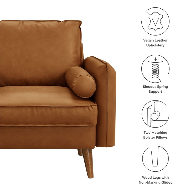 Maklaine Contemporary Vegan Leather Upholstered Accent Armchair in Tan