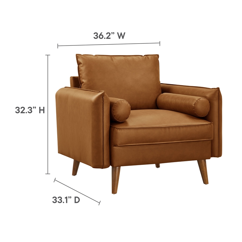 Maklaine Contemporary Vegan Leather Upholstered Accent Armchair in Tan