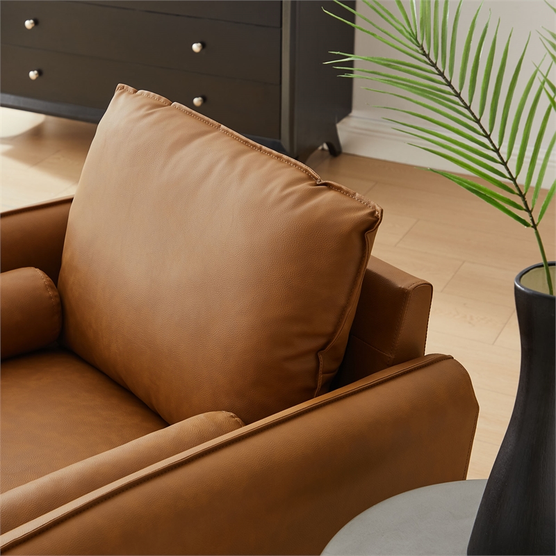Maklaine Contemporary Vegan Leather Upholstered Accent Armchair in Tan