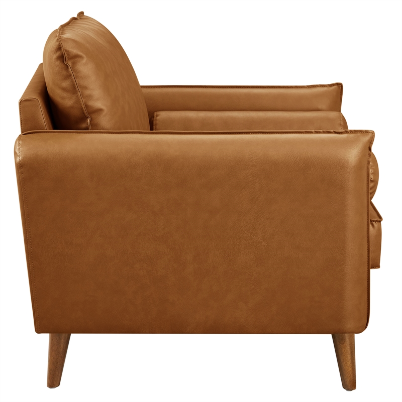 Maklaine Contemporary Vegan Leather Upholstered Accent Armchair in Tan