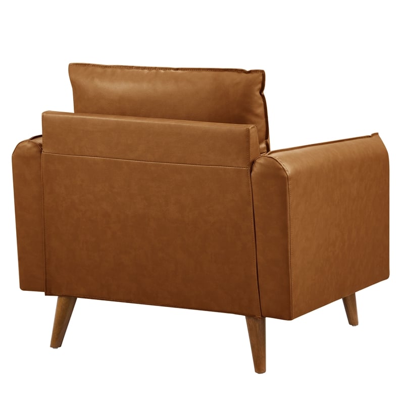 Maklaine Contemporary Vegan Leather Upholstered Accent Armchair in Tan