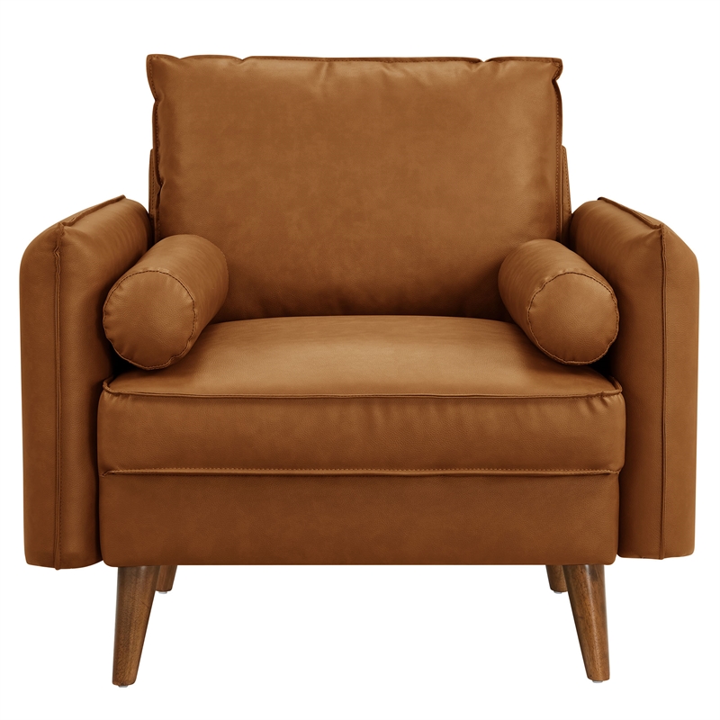 Maklaine Contemporary Vegan Leather Upholstered Accent Armchair in Tan