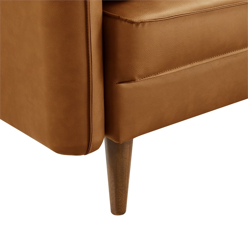 Maklaine Contemporary Vegan Leather Upholstered Accent Armchair in Tan