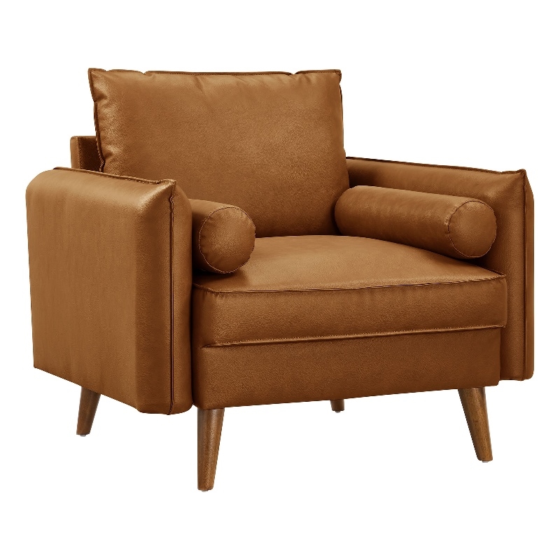 Maklaine Contemporary Vegan Leather Upholstered Accent Armchair in Tan