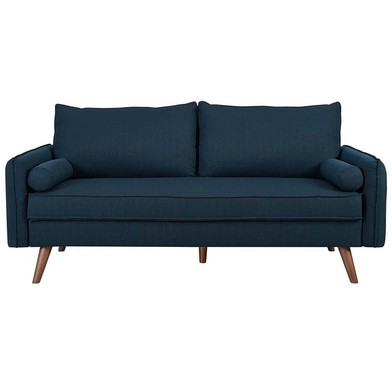 Maklaine Contemporary Fabric Upholstered Sofa in Azure & Walnut
