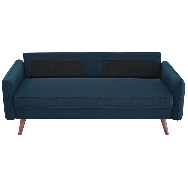 Maklaine Contemporary Fabric Upholstered Sofa in Azure & Walnut