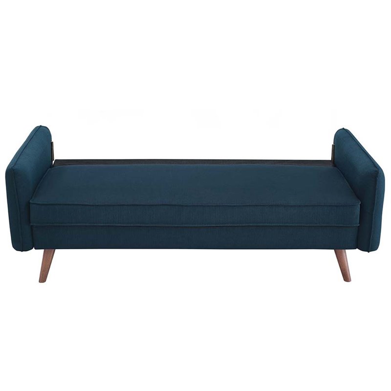 Maklaine Contemporary Fabric Upholstered Sofa in Azure & Walnut