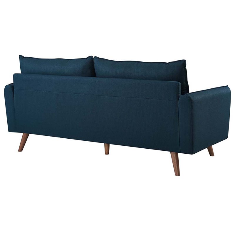 Maklaine Contemporary Fabric Upholstered Sofa in Azure & Walnut