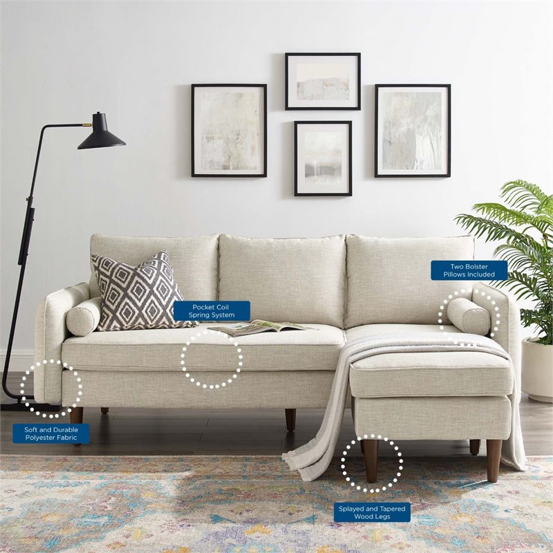 Maklaine Upholstered Fabric Right or Left Sectional Sofa in Beige