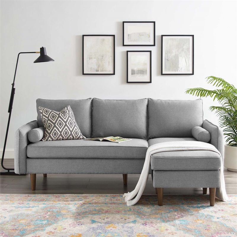 Maklaine Upholstered Fabric Right or Left Sectional Sofa in Light Gray