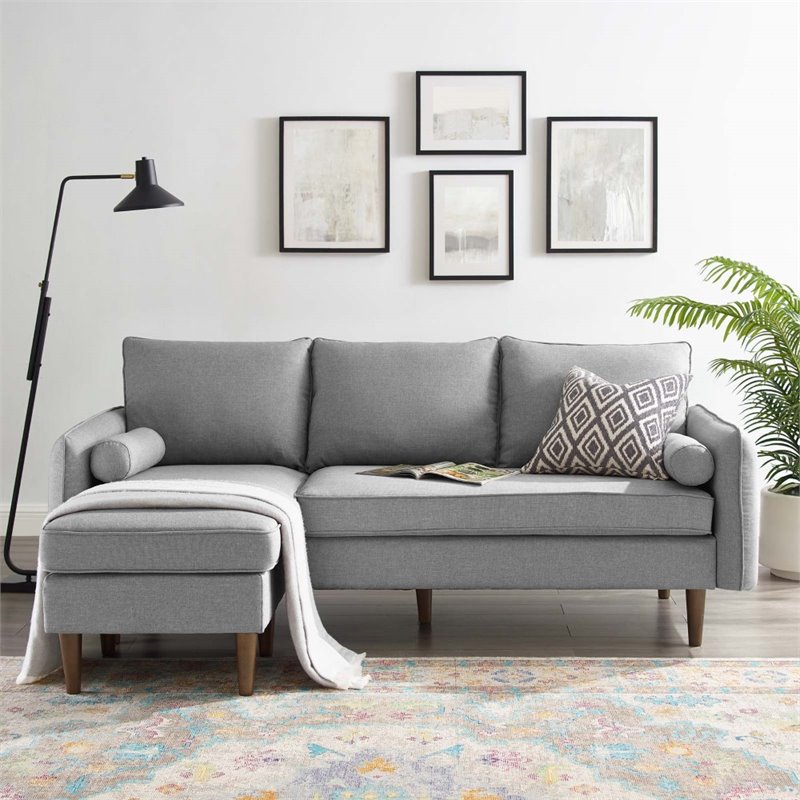 Maklaine Upholstered Fabric Right or Left Sectional Sofa in Light Gray