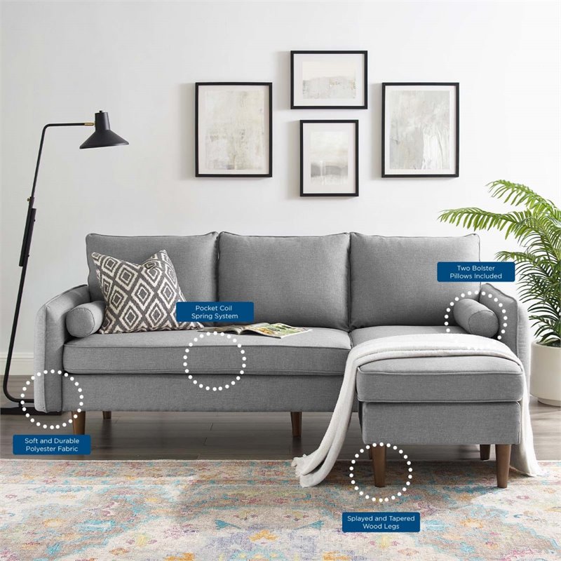 Maklaine Upholstered Fabric Right or Left Sectional Sofa in Light Gray