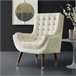 Maklaine Contemporary Tufted Performance Velvet Lounge Chair in Ivory