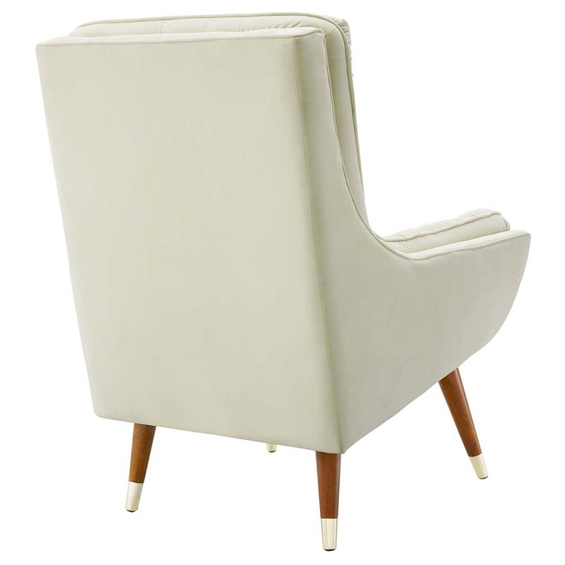Maklaine Contemporary Tufted Performance Velvet Lounge Chair in Ivory