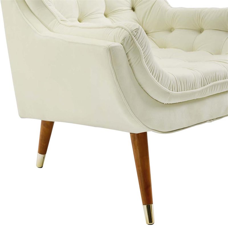 Maklaine Contemporary Tufted Performance Velvet Lounge Chair in Ivory